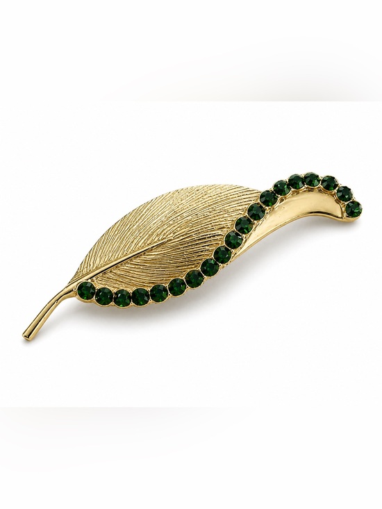 Gerry's Jewelry - Vintage Gerry’s Gold Tone Leaf Brooch Green Rhinestones 2.5” Signed